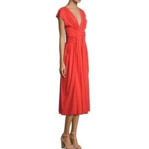 Fuzzi Women's Dress Sleeveless V-neck Red Orange Midi Italy Size Medium Drape